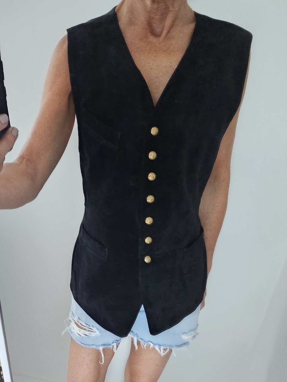 Georges Rech Vintage Black Suede With Engraved Gold Buttons Slim Vest - Picture 12 of 12